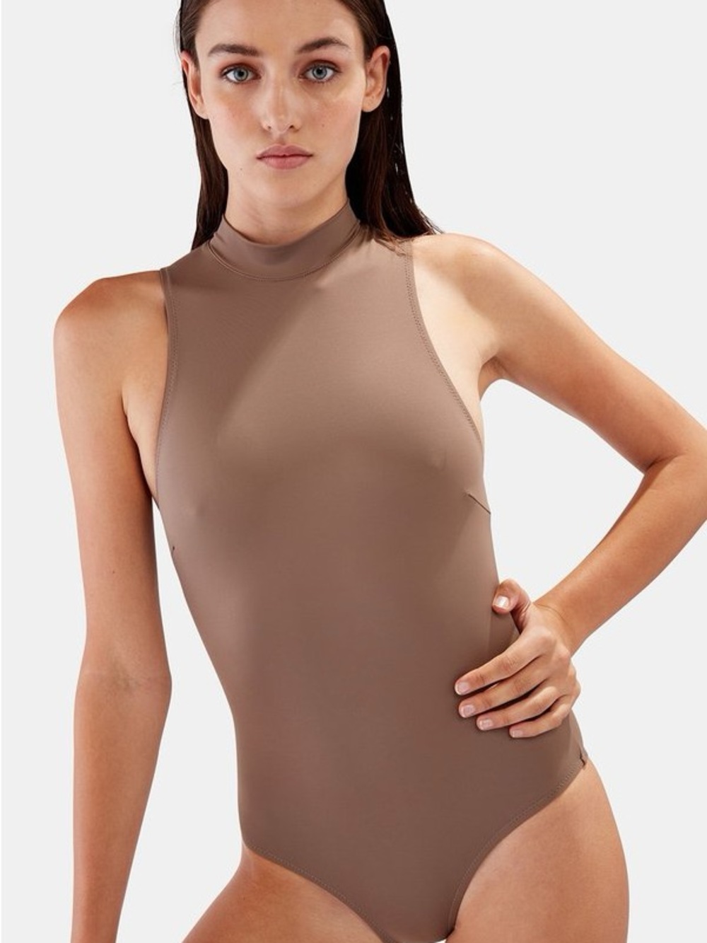 Solid & Striped Size M Sleeveless High-Neck Brown one piece swimsuit